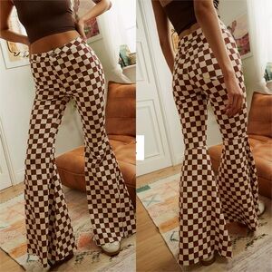 We The Free Brown and White Checkered Flare Pants